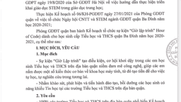 Thông báo Kế hoạch tổ chức sự kiện " Giờ lập trình"( Hour of Code) dành cho HS cấp Tiểu học và THCS quận Ba Đình năm học 2020-2021