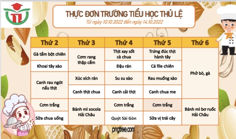 Thực đơn tuần 2 - Tháng 10