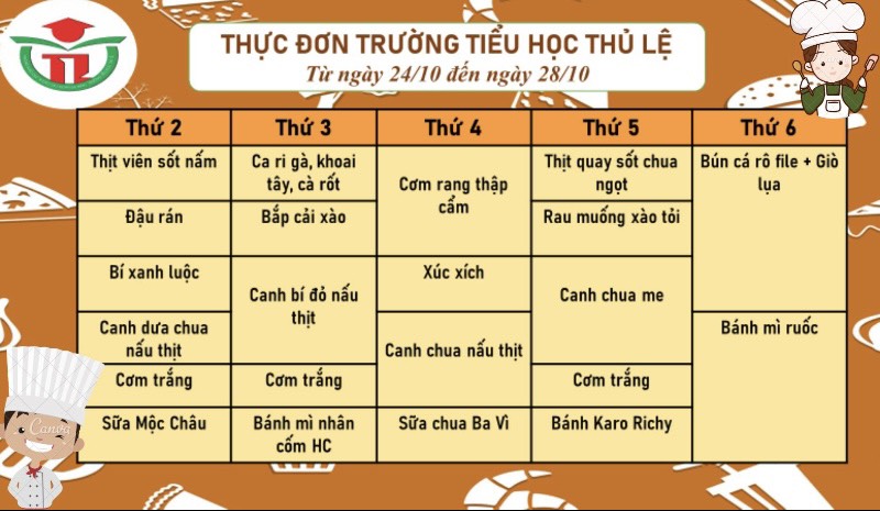 Thực đơn tuần 4 - Tháng 10