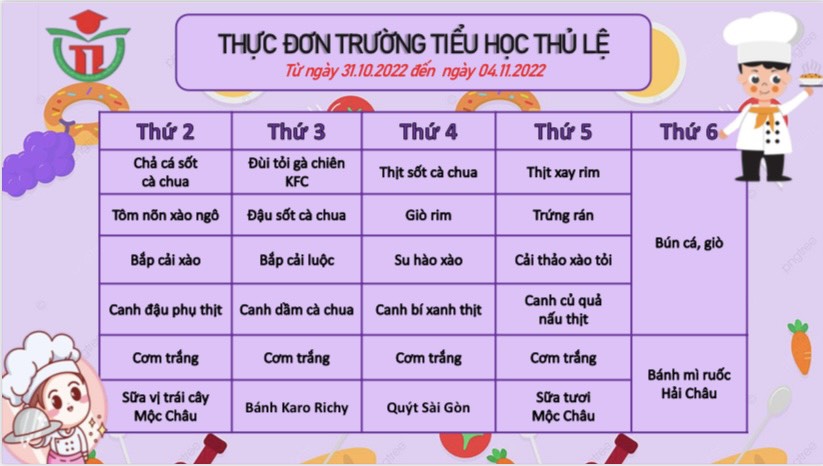 Thực đơn tuần 1 - Tháng 11