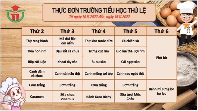 Thực đơn tuần 3 - Tháng 11