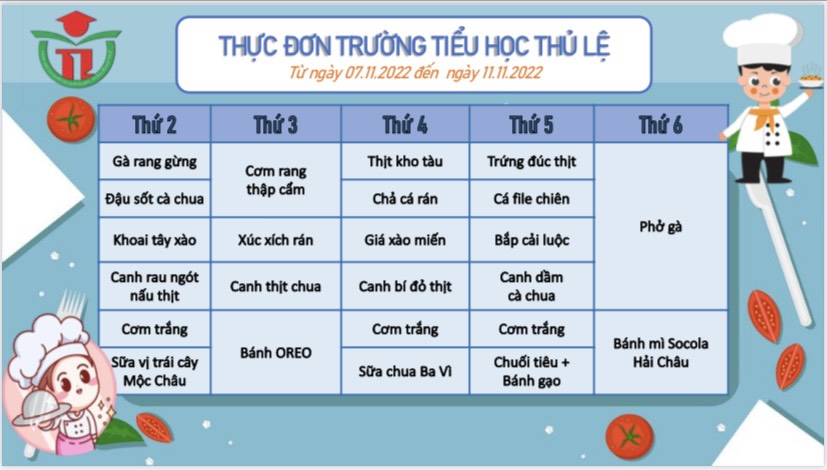Thực đơn tuần 2 - Tháng 11