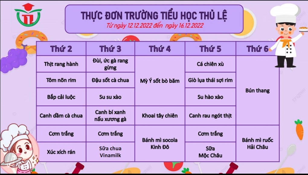 Thực đơn tuần 3 - Tháng 12