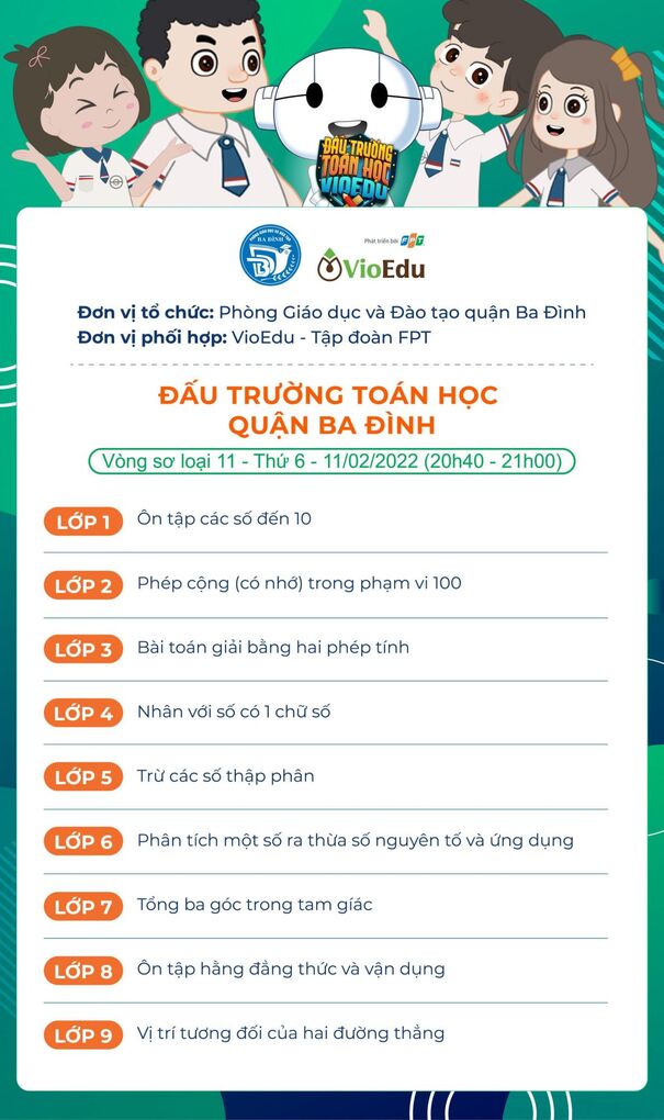 Chủ đề vòng sơ loại 11 - Đấu trường Toán học quận Ba Đình