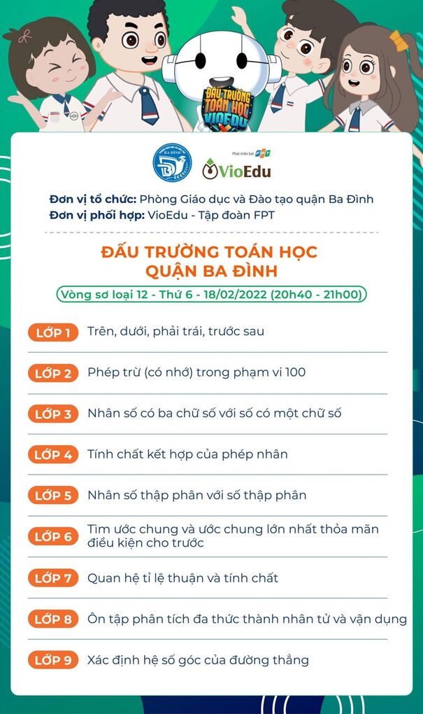 Chủ đề vòng sơ loại 12 - Đấu trường Toán học quận Ba Đình