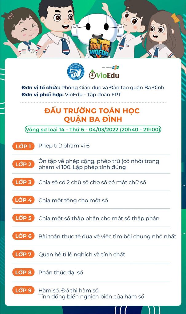 Chủ đề vòng sơ loại 14 - Đấu trường Toán học quận Ba Đình