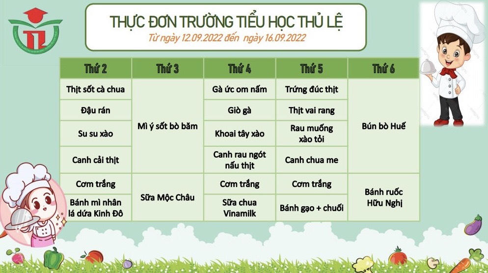 Thực đơn tuần 2 - Tháng 9/2022