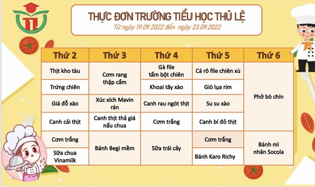 Thực đơn tuần 3 - Tháng 9