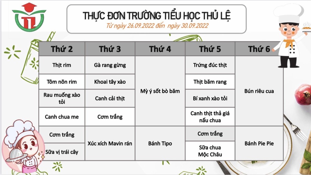 Thực đơn tuần 4 - Tháng 9