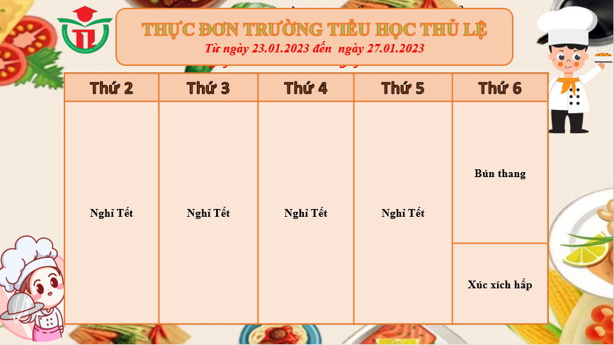 Thực đơn tuần 4 - Tháng 1