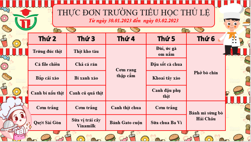 Thực đơn tuần 5 - Tháng 1