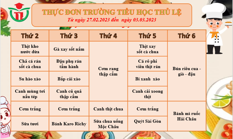 Thực đơn tuần 1 - Tháng 3