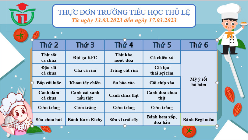 Thực đơn tuần 3 - Tháng 3