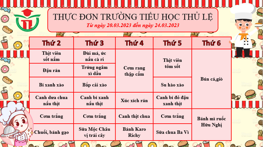 Thực đơn tuần 4 - Tháng 3