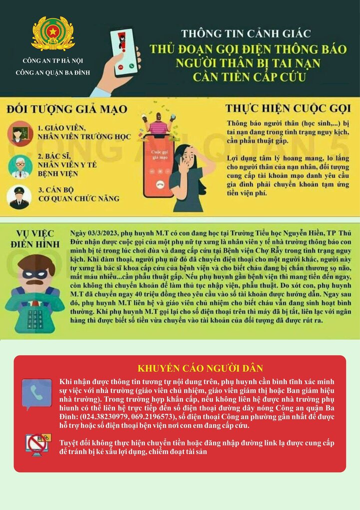 Thông tin cảnh giác: Thủ đoạn gọi điện thông báo người thân bị tai nạn, cần tiền cấp cứu