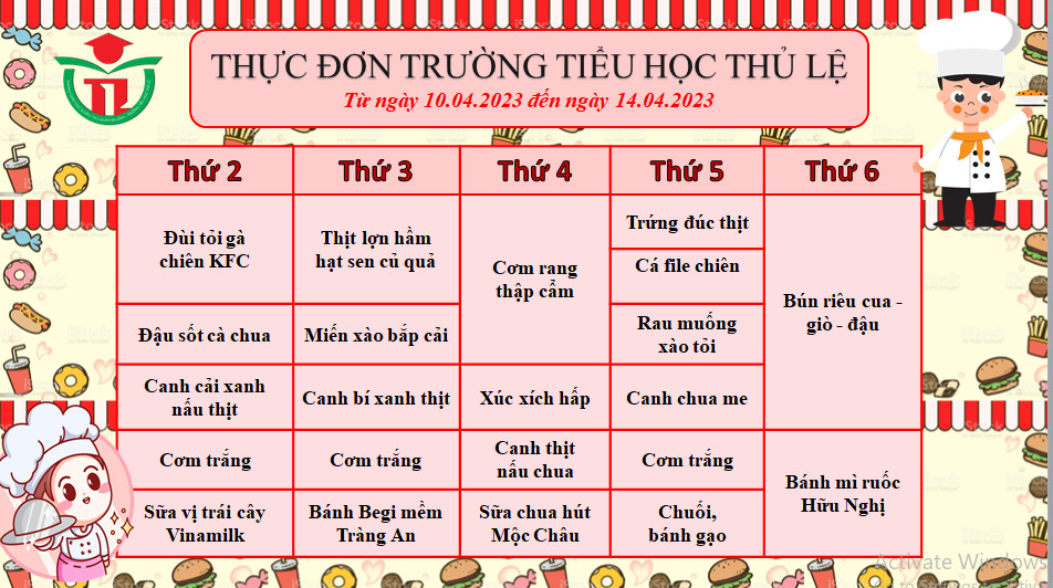 Thực đơn tuần 2 - Tháng 4