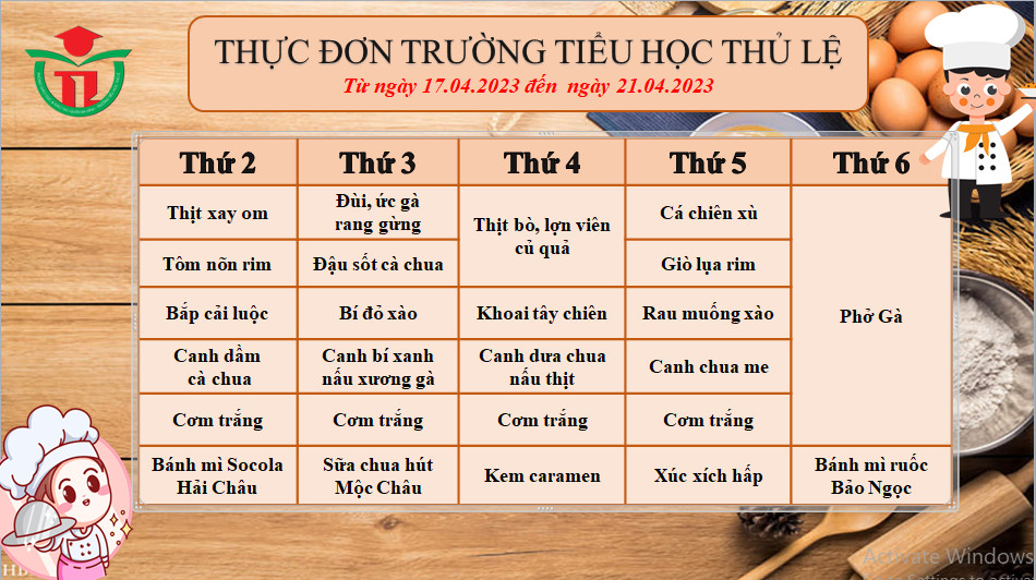 Thực đơn tuần 3 - Tháng 4