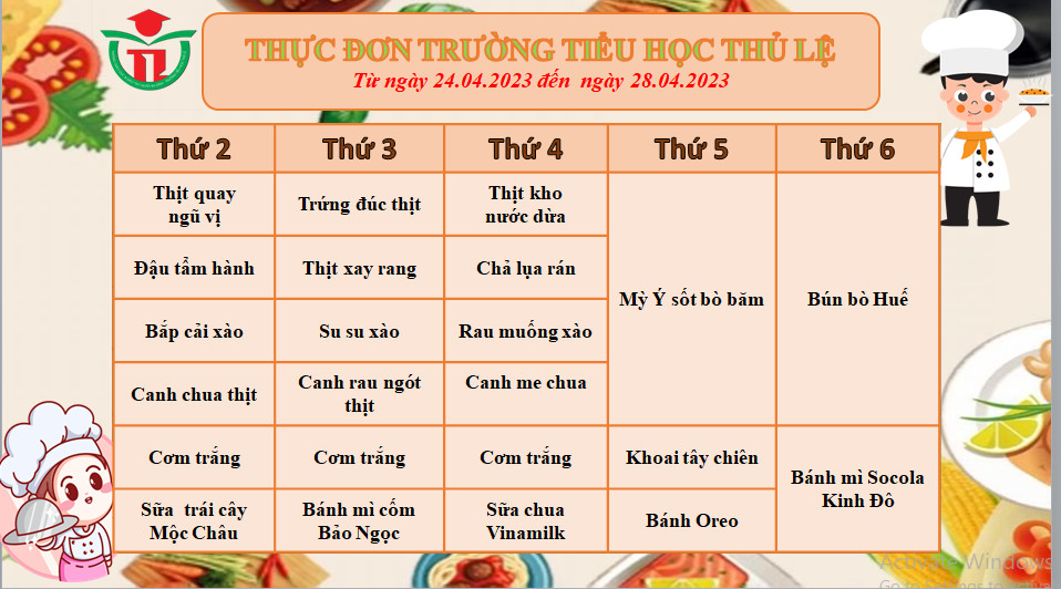 Thực đơn tuần 4 - Tháng 4