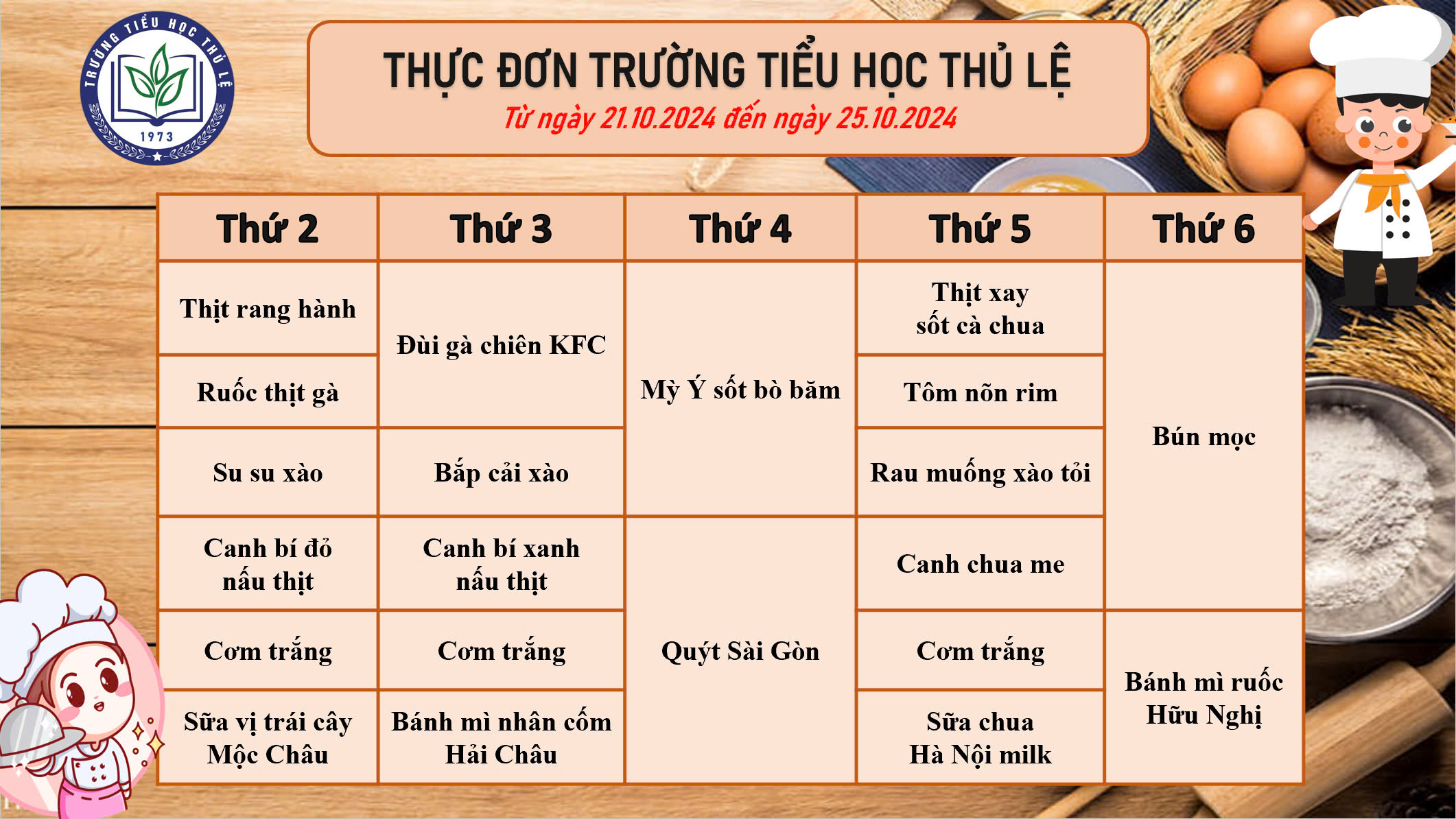 Thực đơn tuần 4 - Tháng 10/2024