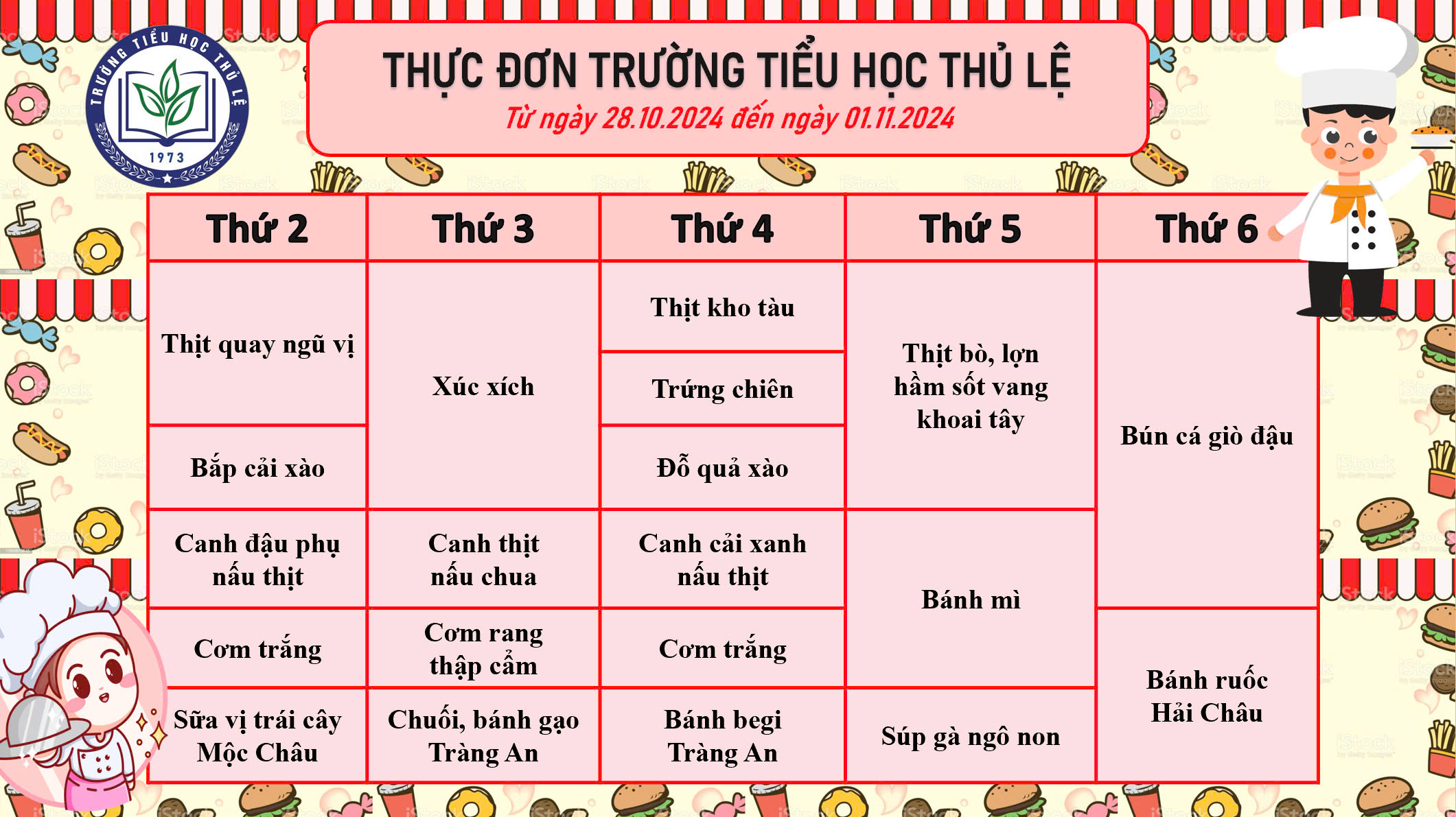 Thực đơn tuần 5 - Tháng 10/2024