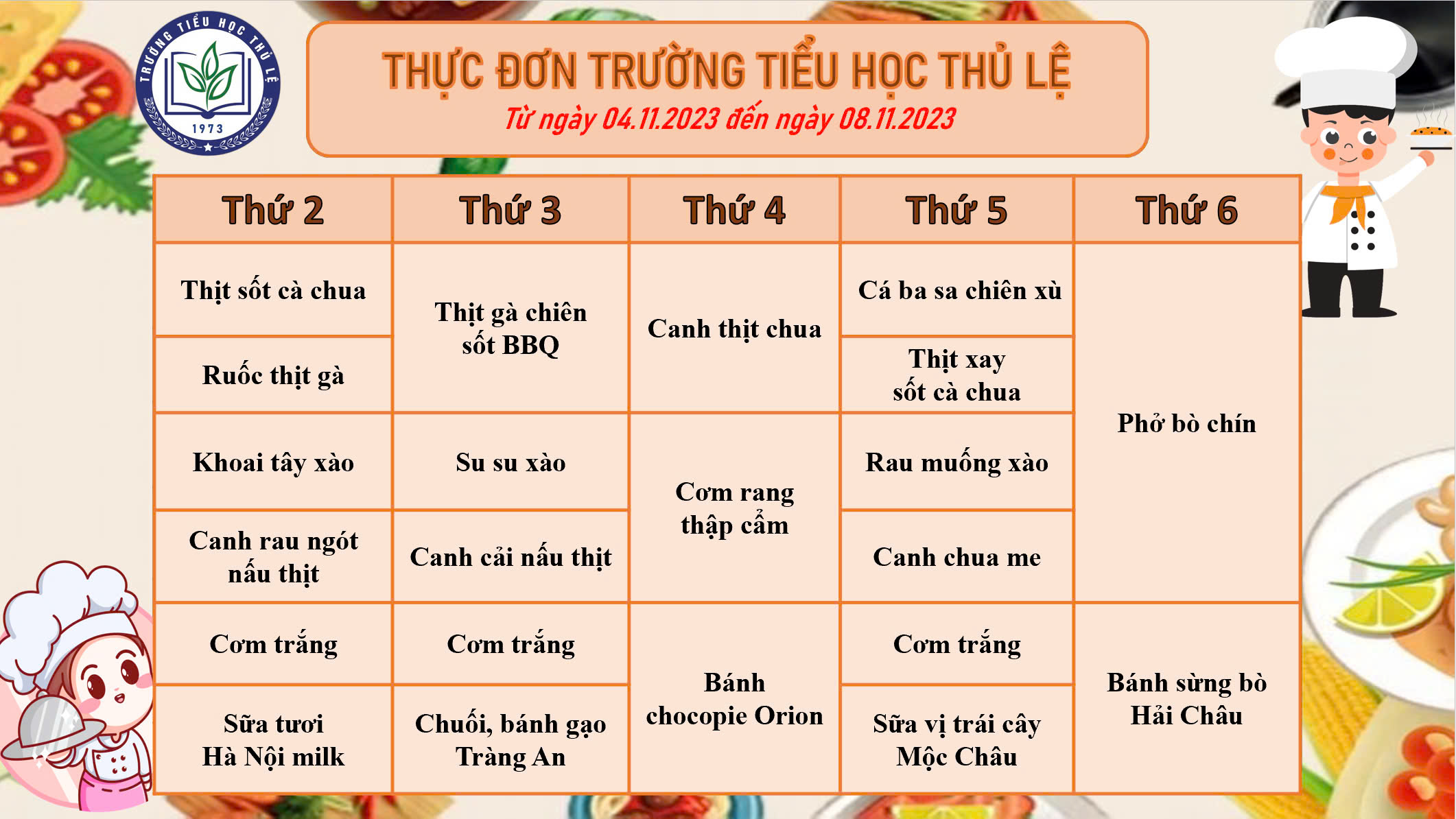 Thực đơn tuần 1 - Tháng 11/2024