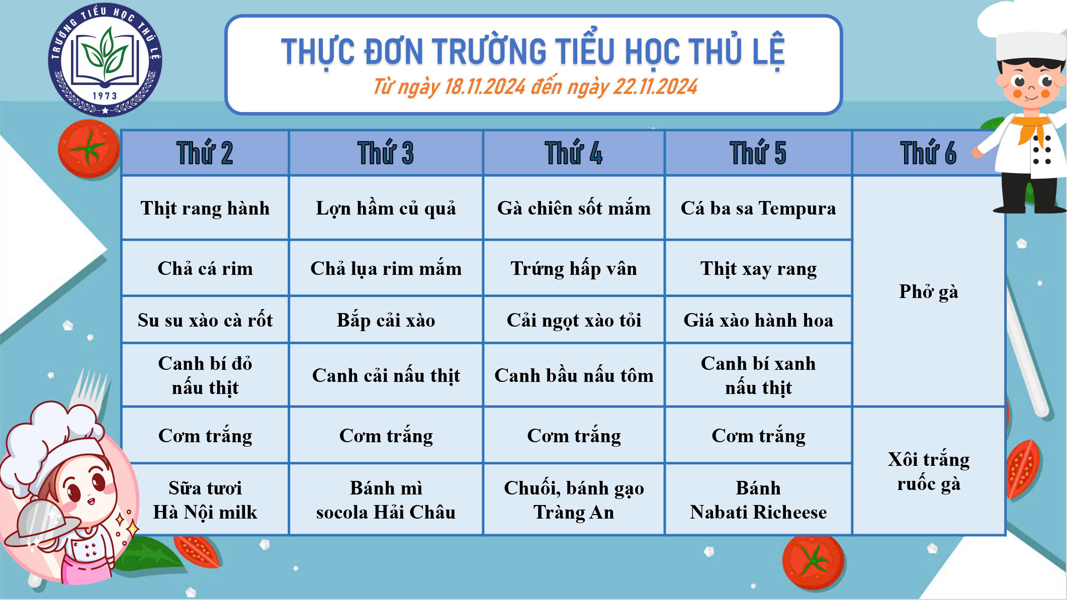 Thực đơn tuần 3 - Tháng 11/2024