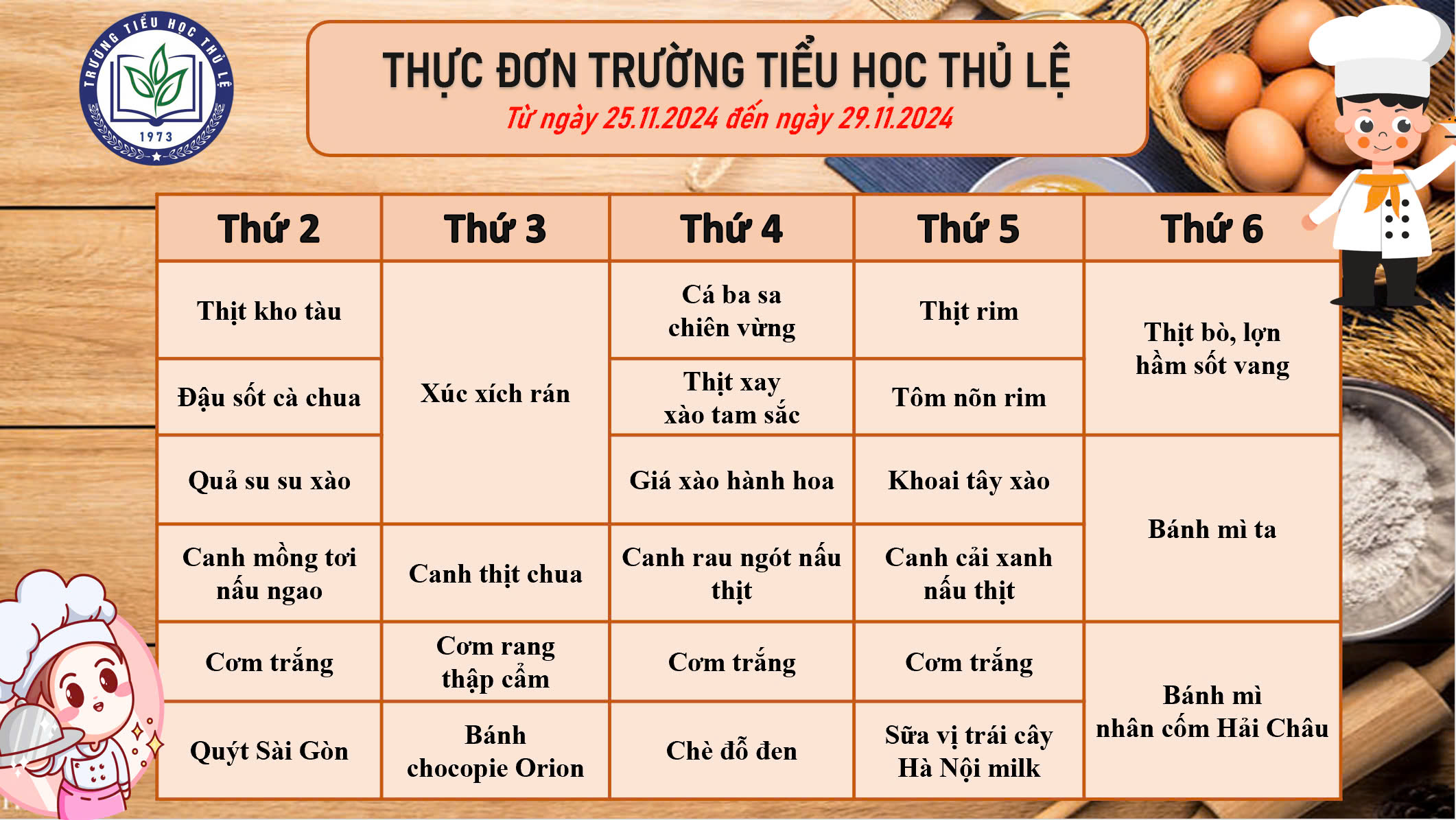 Thực đơn tuần 4 - Tháng 11/ 2024