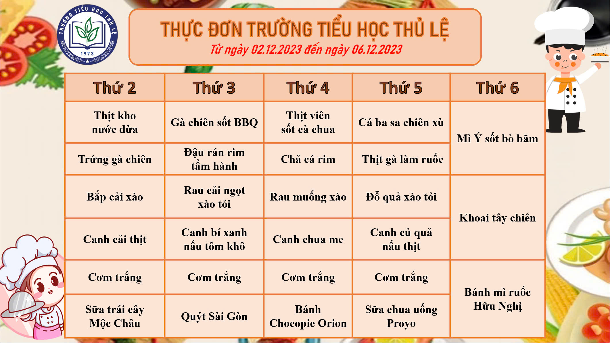 Thực đơn tuần 1 - Tháng 12/2024