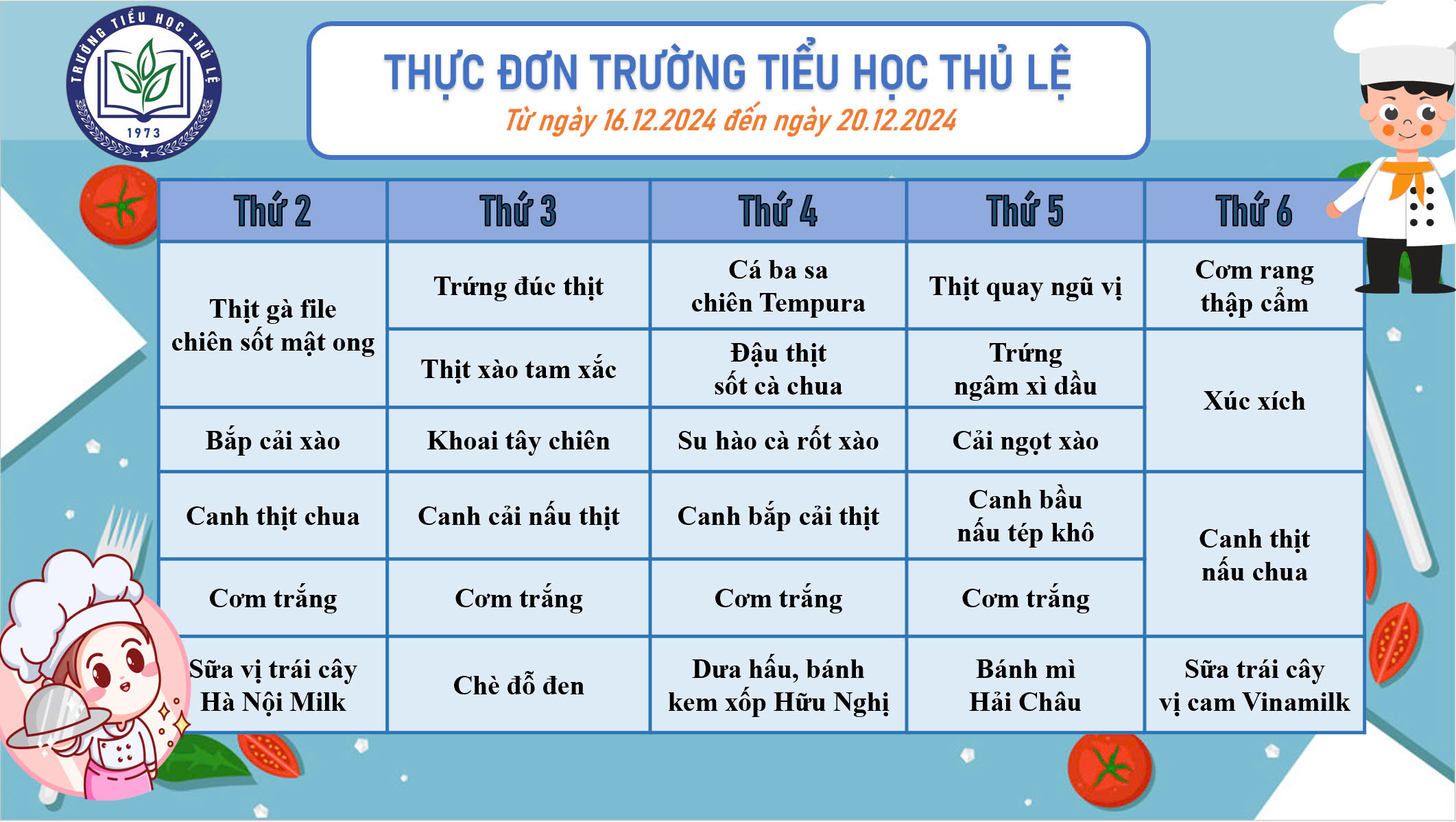 Thực đơn tuần 3 - Tháng 12/2024