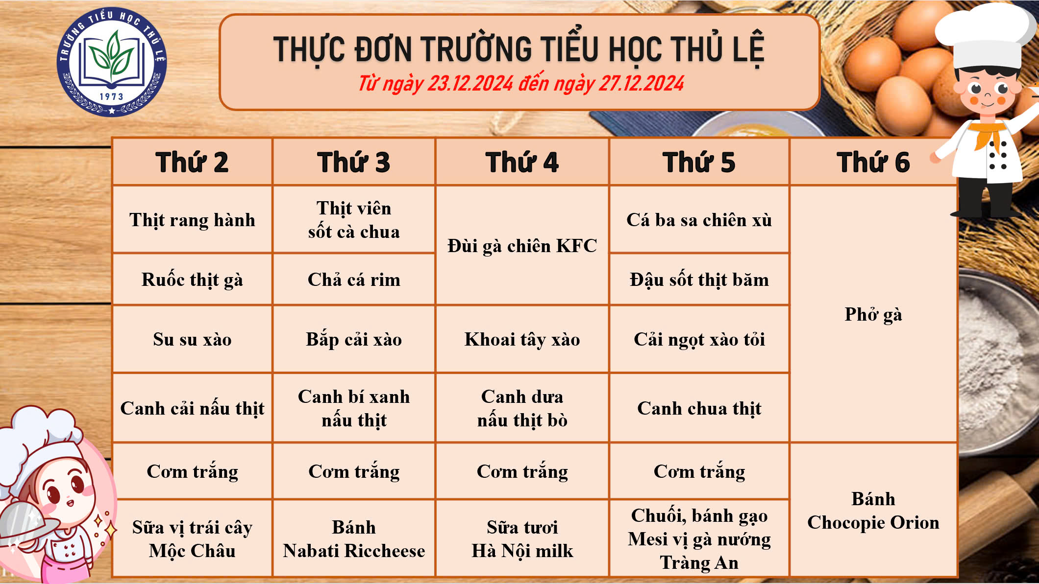 Thực đơn tuần 4 - Tháng 12/2024
