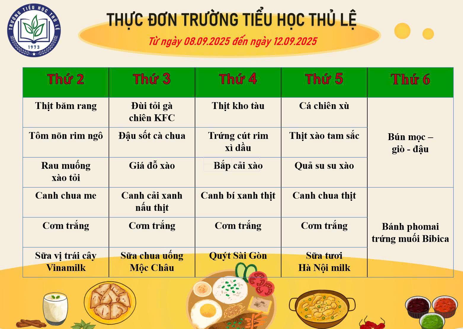 Thực đơn tuần 1 - Tháng 9/2025