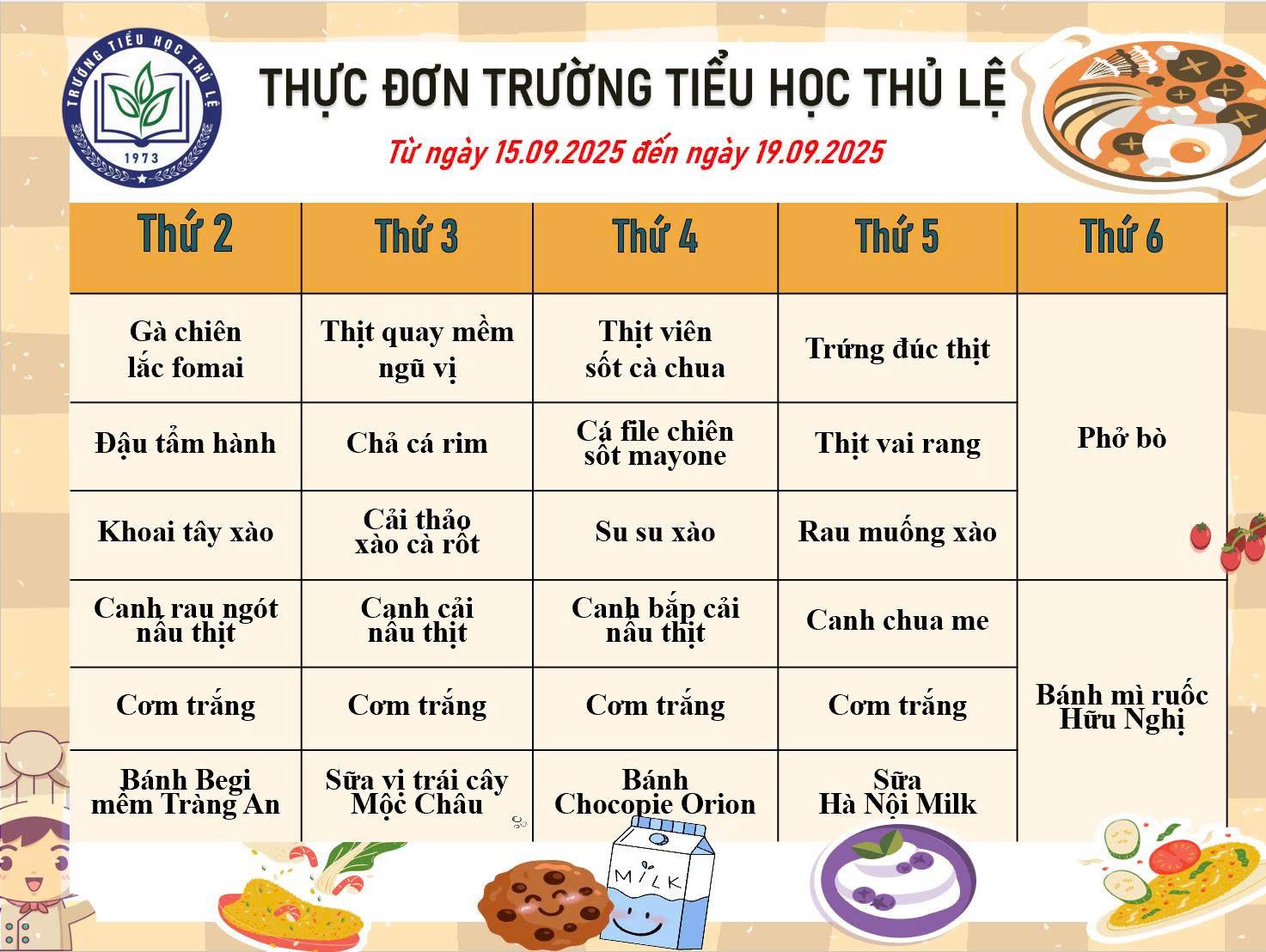 Thực đơn tuần 2 - Tháng 9/2025