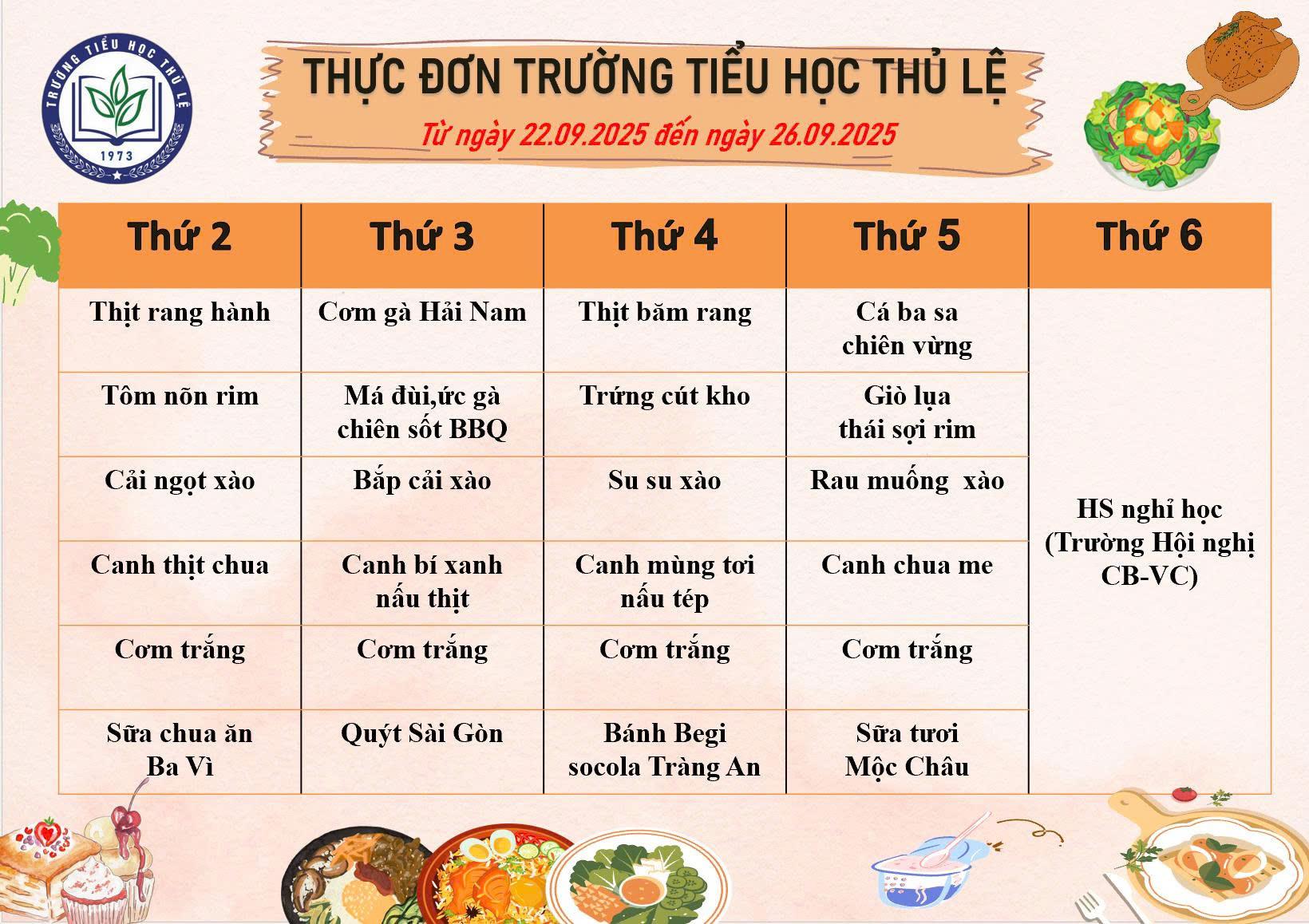 Thực đơn tuần 3 - Tháng 9/2025