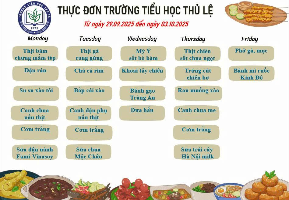 Thực đơn tuần 4 - Tháng 9/2025