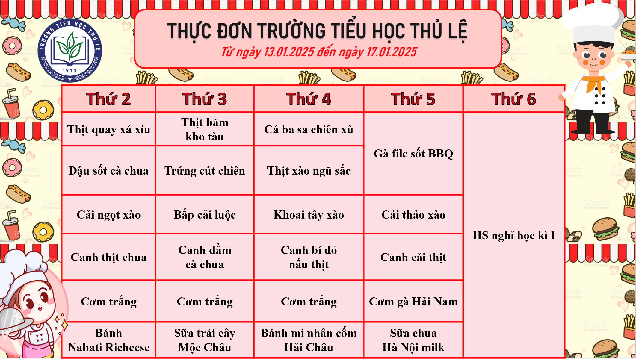 Thực đơn tuần 3 - Tháng 1/ 2025