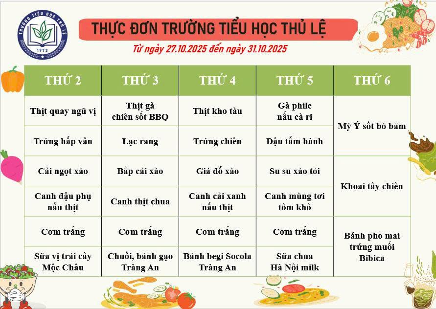 Thực đơn tuần 5 - Tháng 10/2025