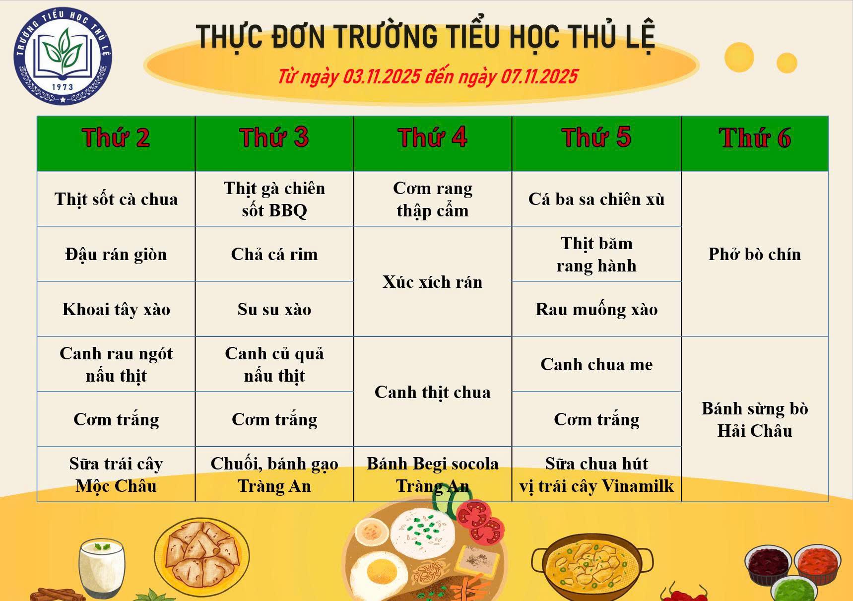 Thực đơn tuần 1 - Tháng 11/2025