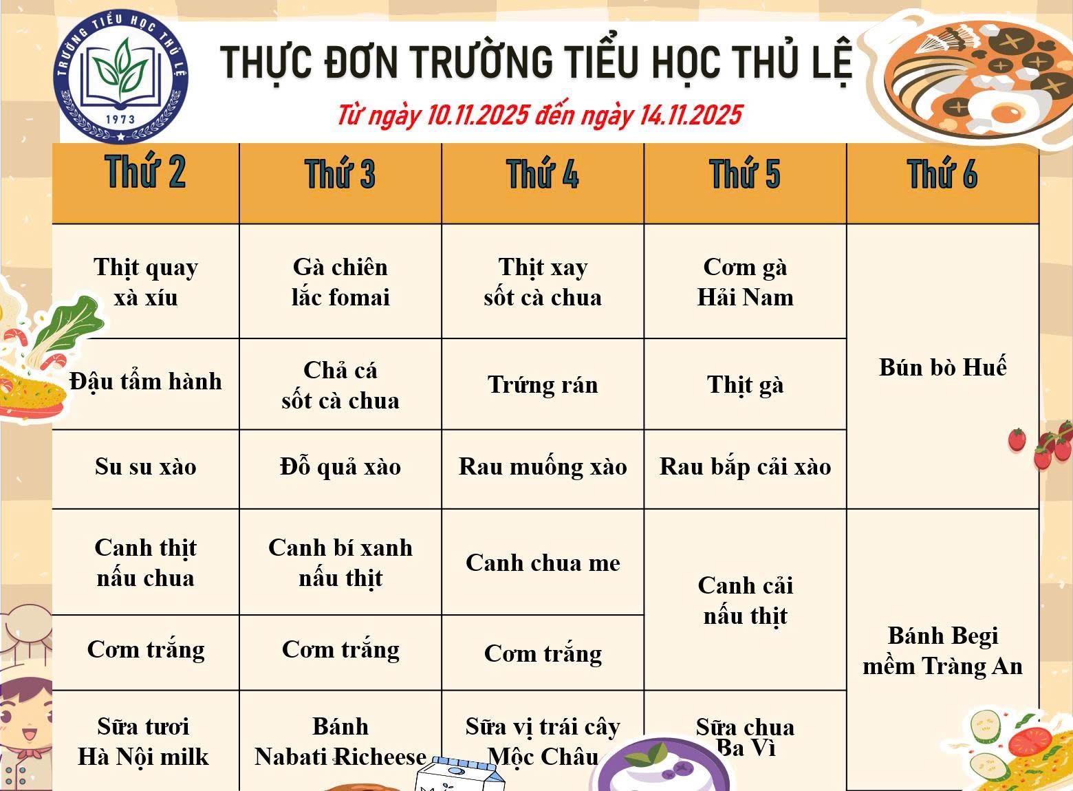 Thực đơn tuần 2 - Tháng 11/2025