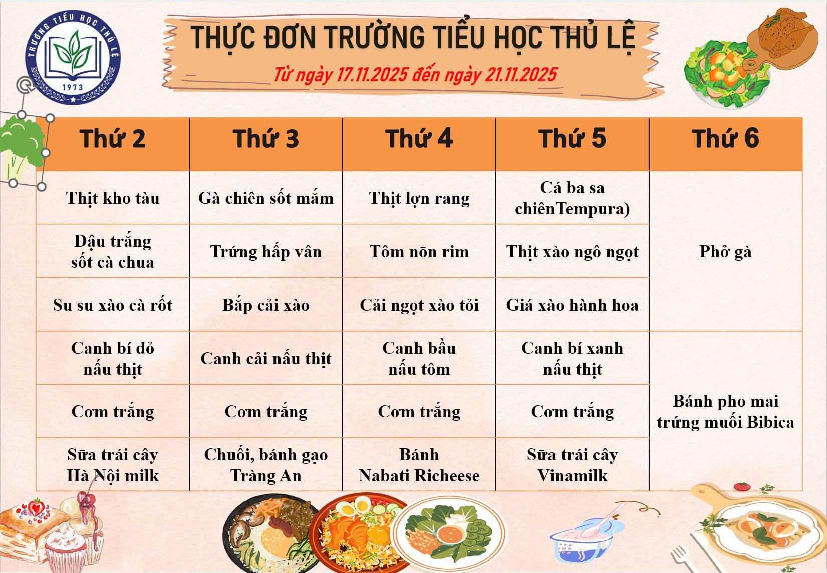 Thực đơn Tuần 3 - Tháng 11/ 2025