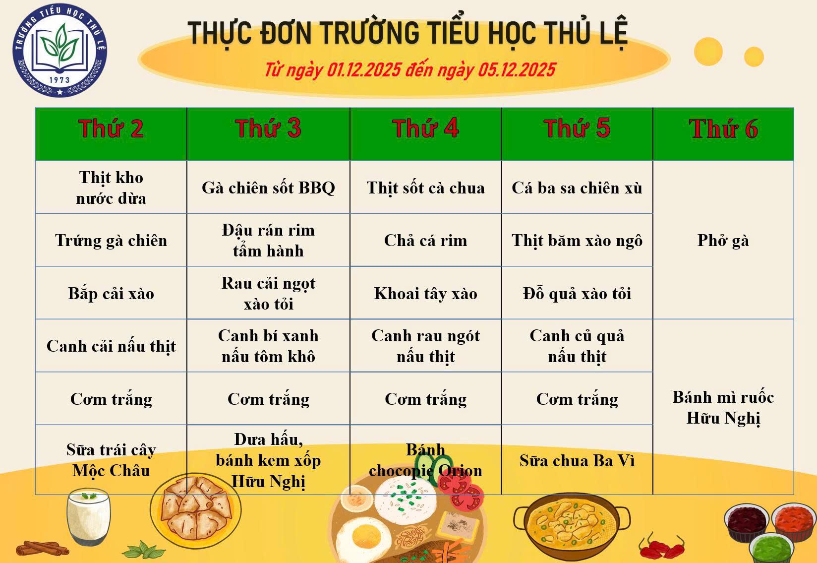 Thực đơn tuần 1 - Tháng 12/2025