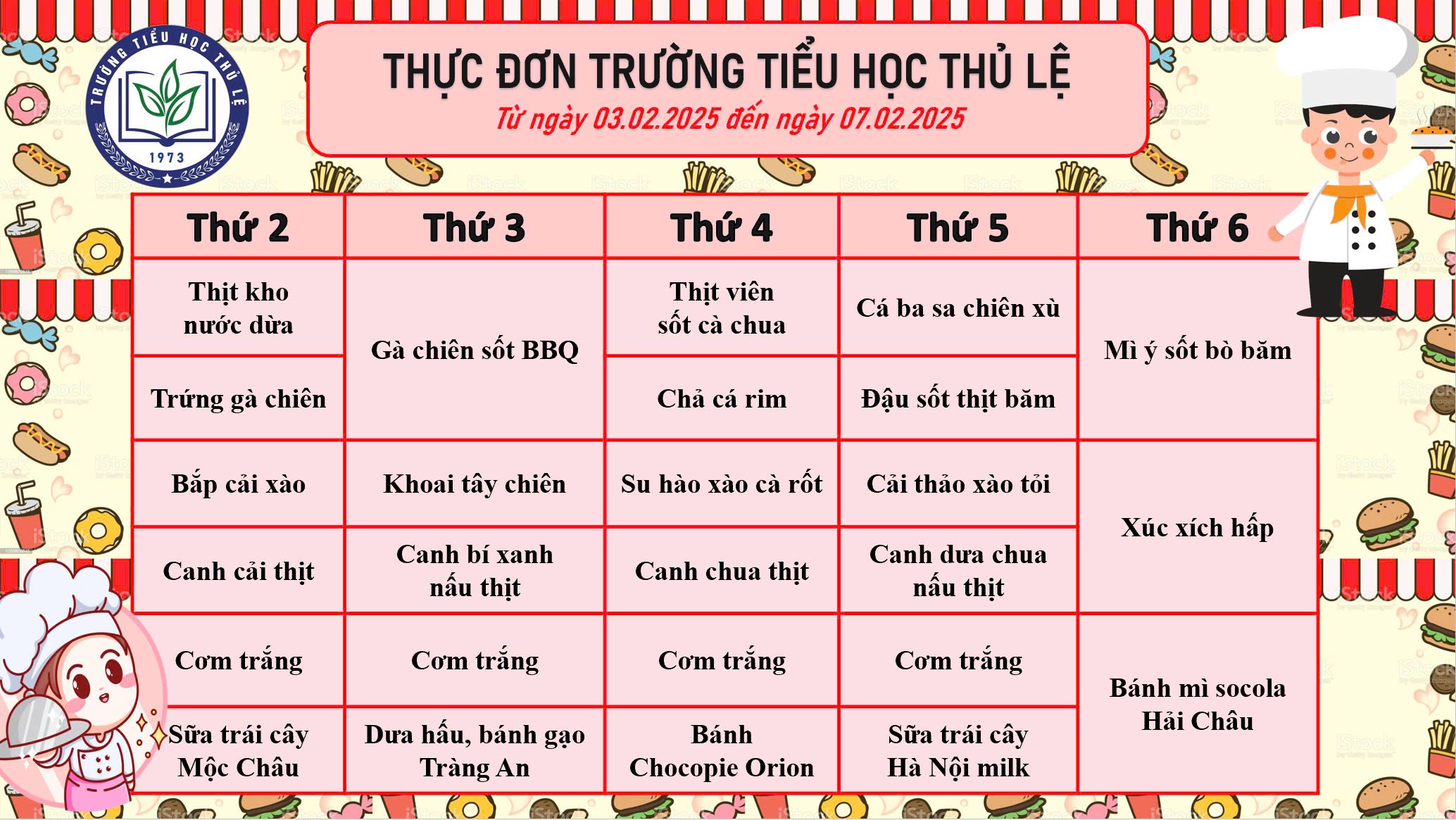 Thực đơn tuần 1 - Tháng 2/2025
