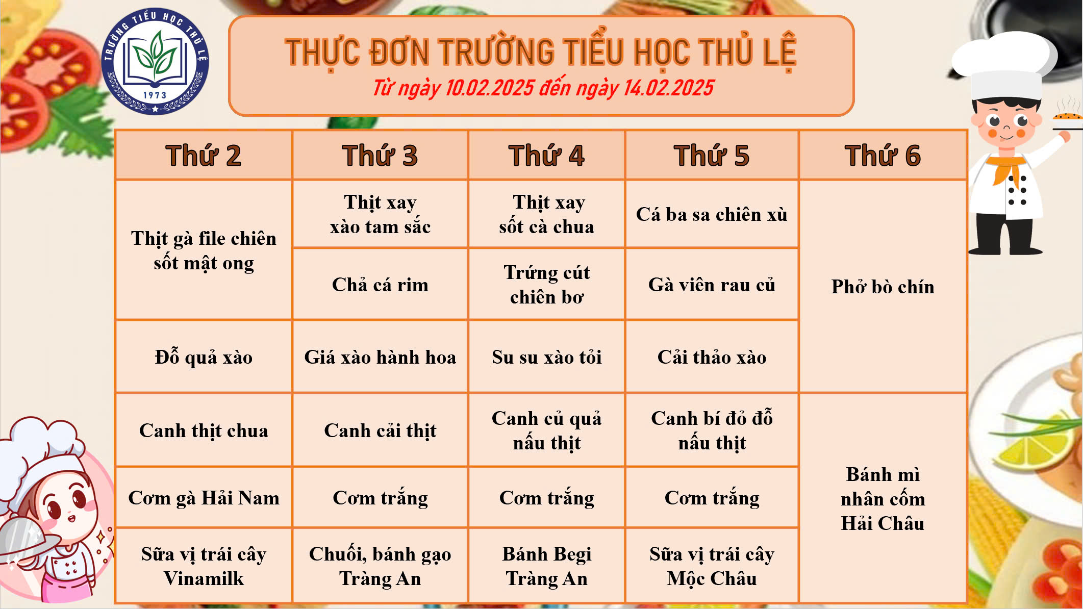 Thực đơn tuần 2 - Tháng 2/2025