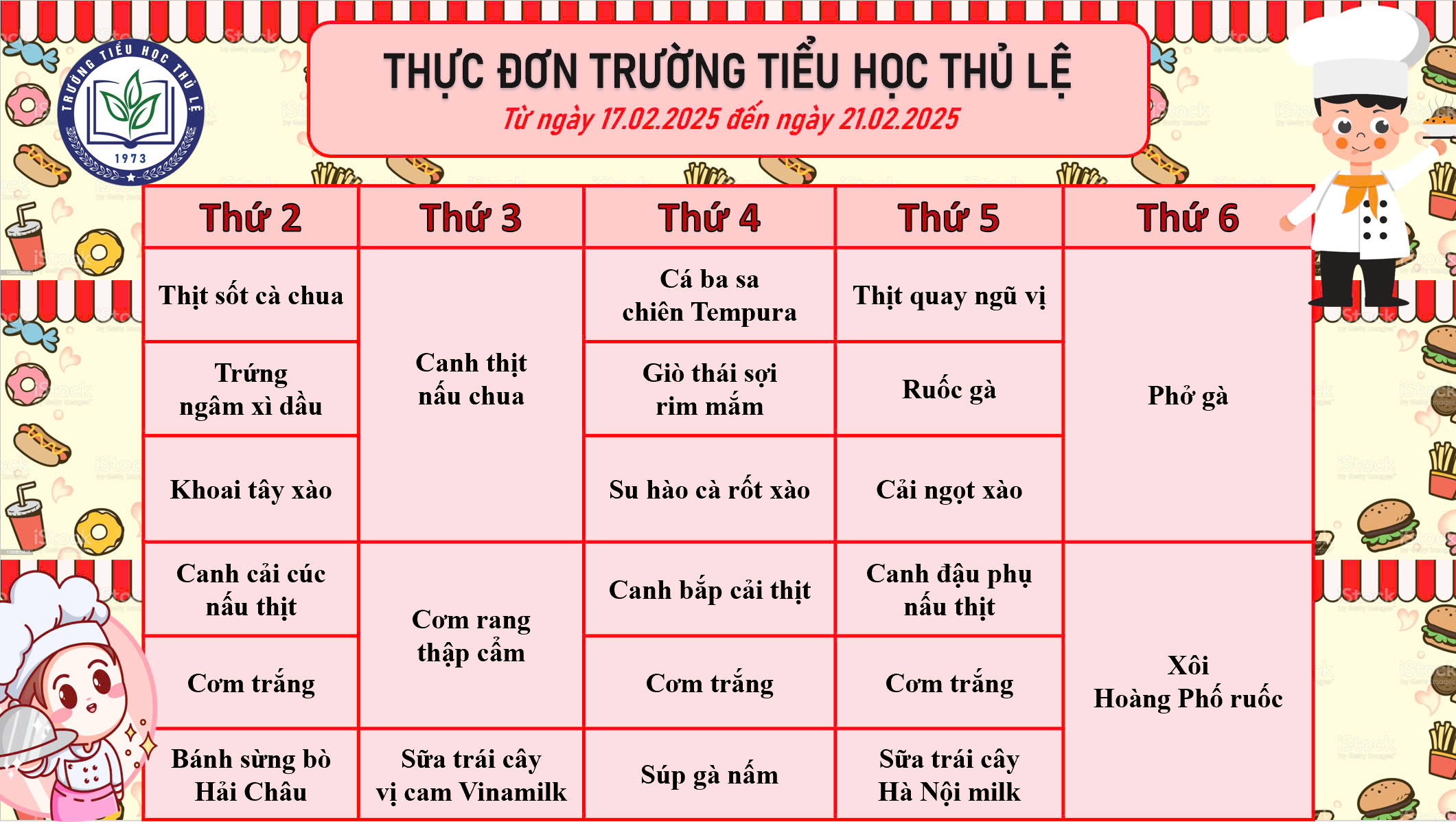 Thực đơn tuần 3 - Tháng 2/2025
