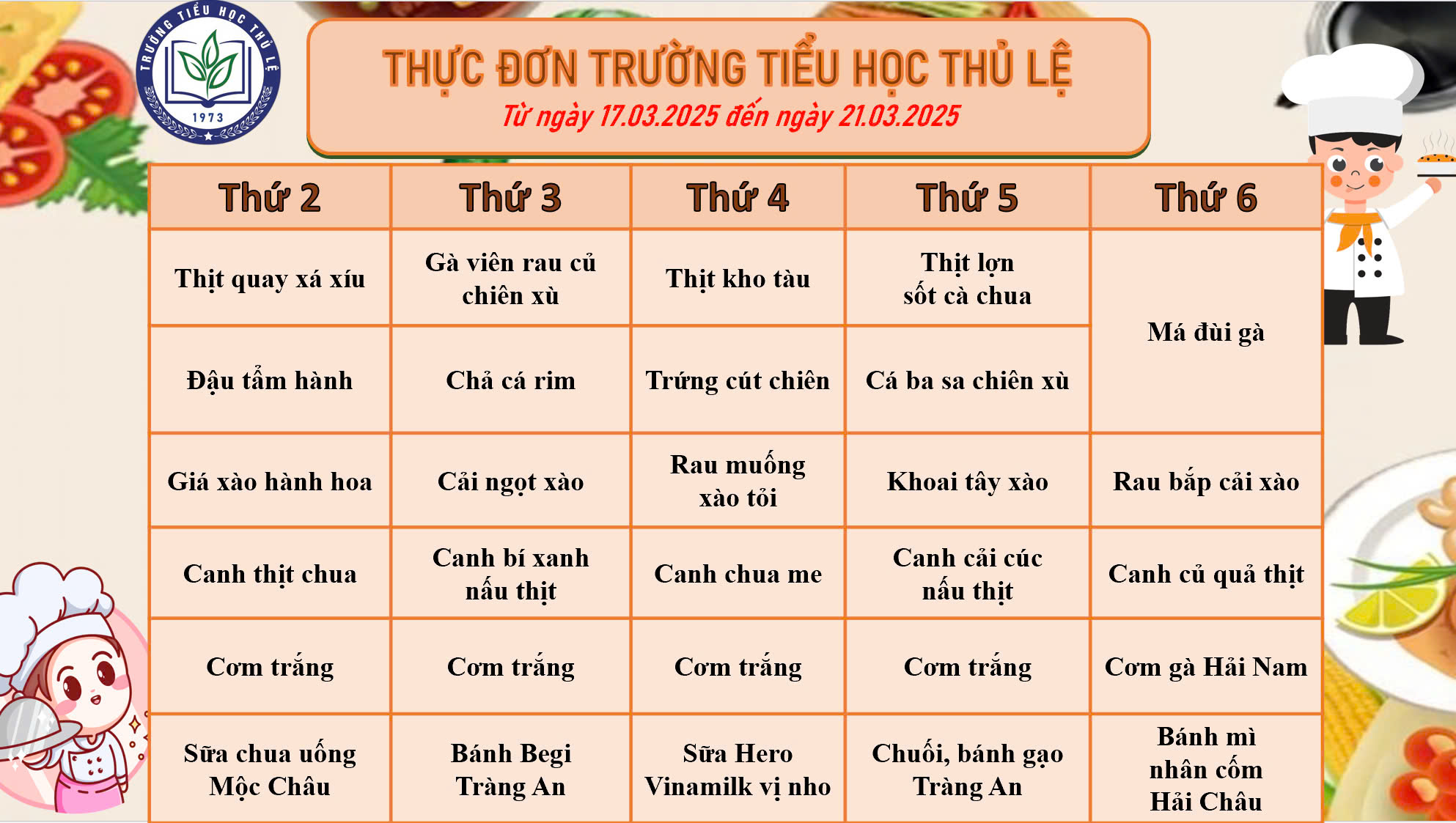 Thực đơn tuần 3 - Tháng 3/2025