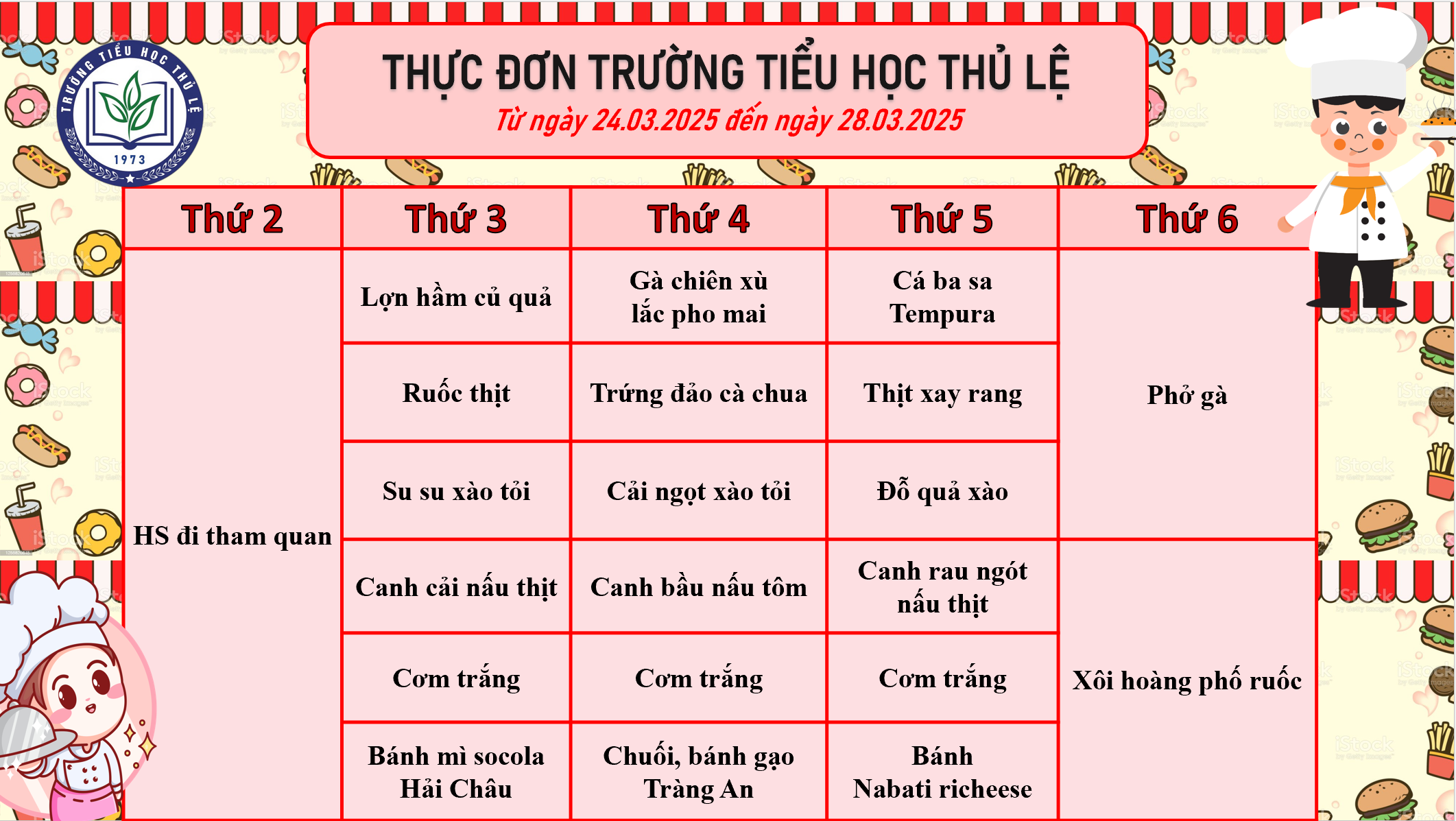 Thực đơn tuần 4 - Tháng 03/2025
