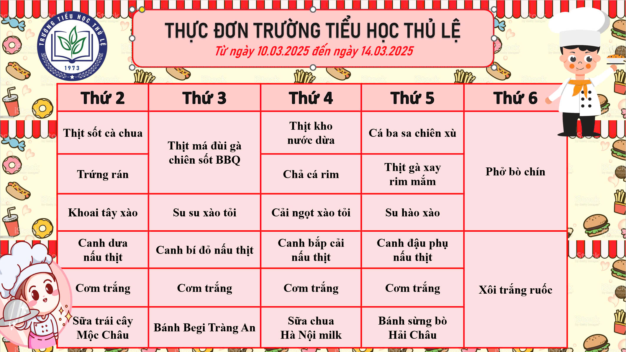Thực đơn tuần 2 - Tháng 3/2025