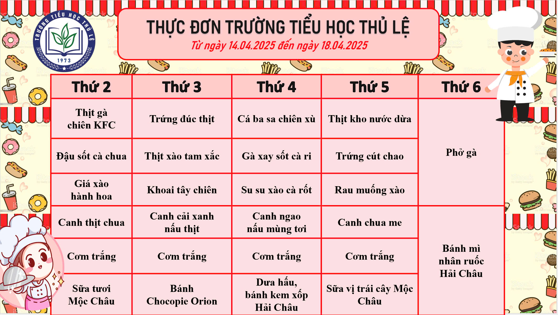 Thực đơn tuần 3 - Tháng 4/2025
