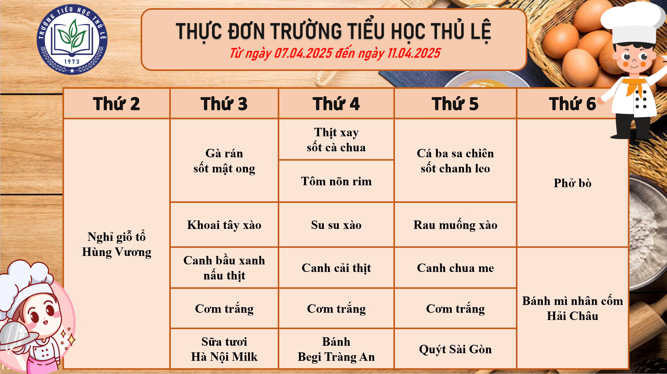 Thực đơn tuần 2- Tháng 4/2025