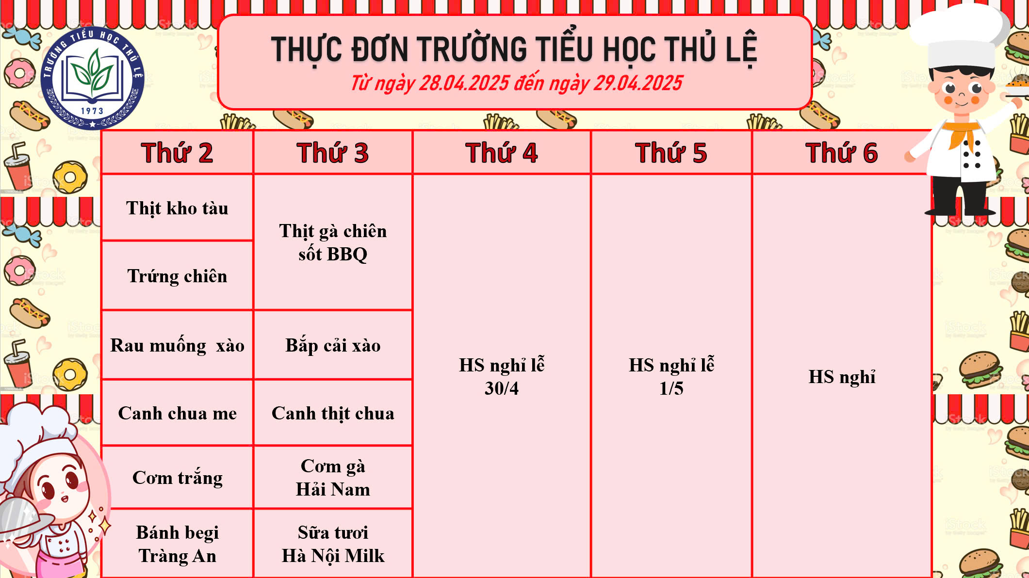 Thực đơn tuần 5 - Tháng 4/2024