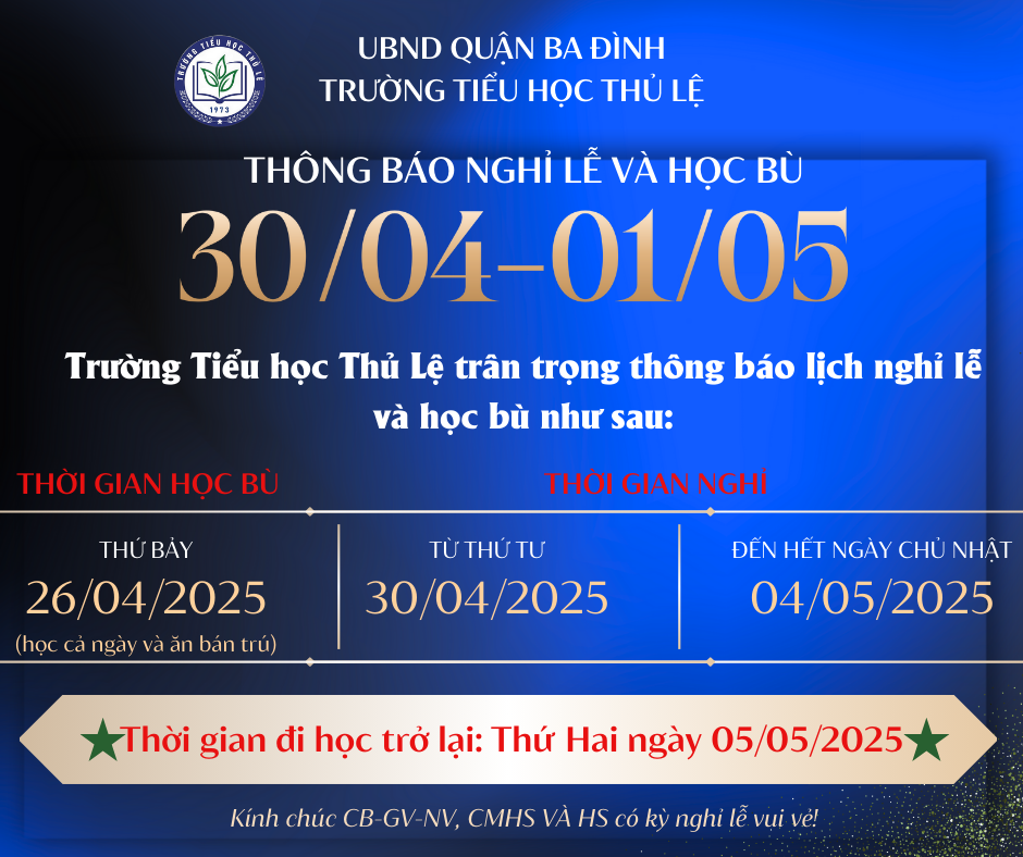 Thông báo nghỉ lễ và học bù 30/4 - 1/5